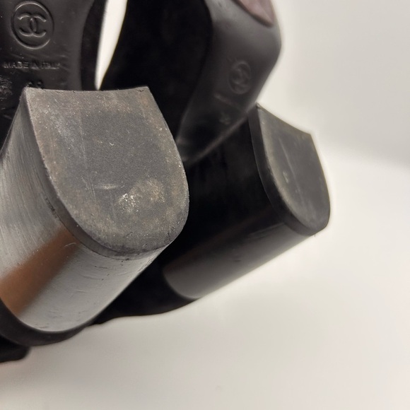 CHANEL Black Suede CC Calfskin Short Boots Made in Italy Size 38 Box Dustbags - Picture 5 of 15